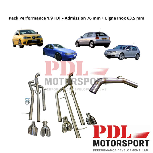 Pack Performance 1.9 TDI – Admission 76 mm + Ligne Inox 63,5 mm PDL Motorsport